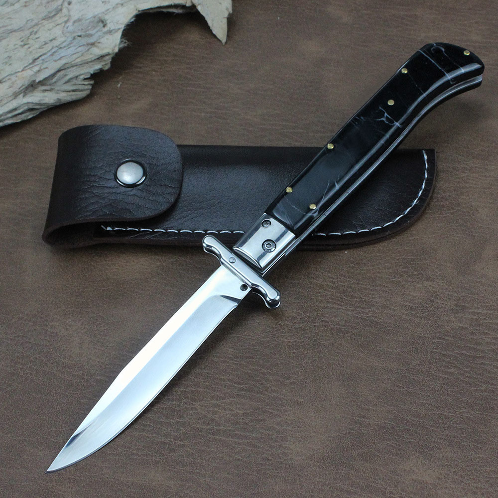3Models 10'' Inch Italian Stiletto Mafia Knife 440C Blade Acrylic Handles Pocket Knives Tactical EDC Tools