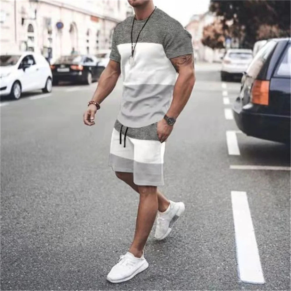 3D Casual Mens T-shirt Set Sportswear For Male Oversized Clothing Short Sleeve Shorts Suit Men T-shirt Suit Summer Beach Shorts 240325