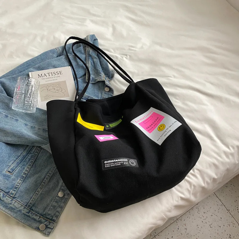 2023 Candy Color Large Canvas Totes For Women Cotton Bag Big Reusable Shopping Bag Pink Supermarket Eco Grocery Shoulder Bag 240320