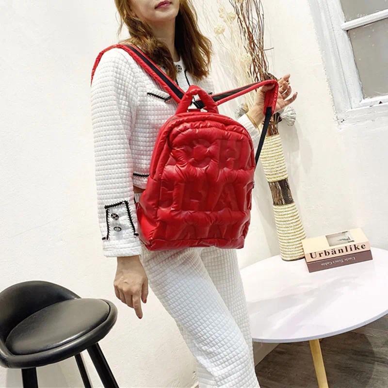 Backpack 2024 Women Backpac Down Letter Printing Autumn Winter Fashion Large-capacity Space Cotton Solid Color School Bag