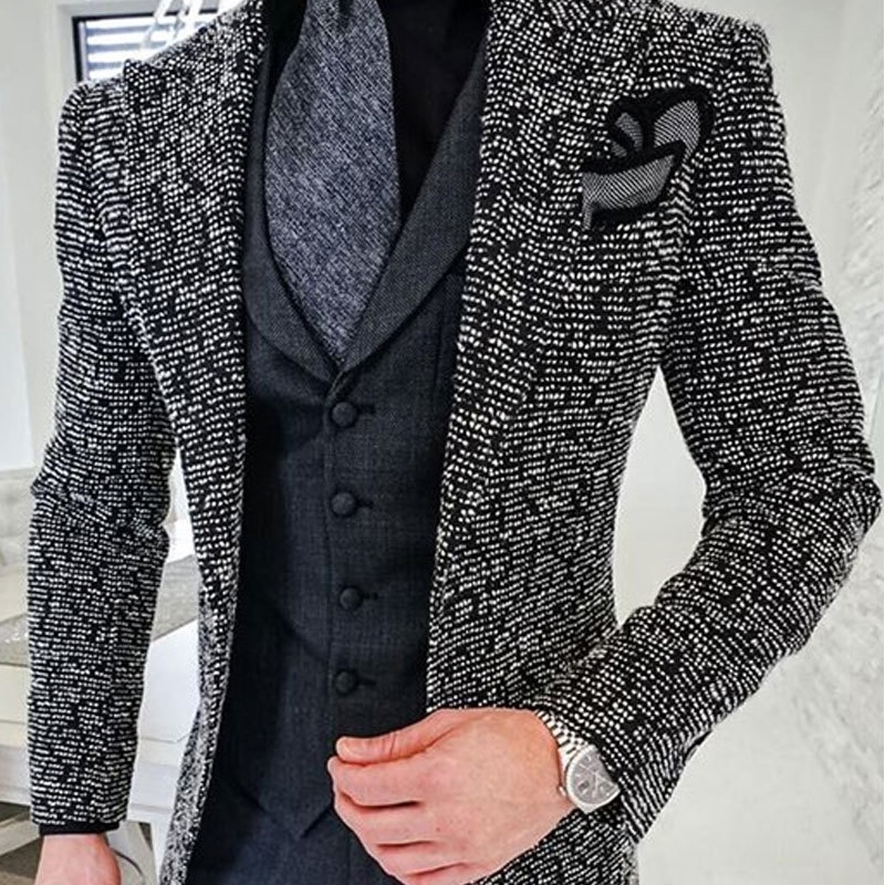 Mens Blazer Fashion Casual Lapel Collar Chest Pocket Single Breasted Tweed Oversize Business Suit Jacket Elegant 240307