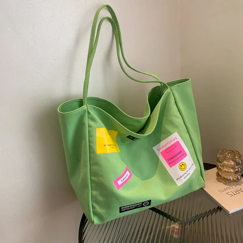 2023 Candy Color Large Canvas Totes For Women Cotton Bag Big Reusable Shopping Bag Pink Supermarket Eco Grocery Shoulder Bag 240320