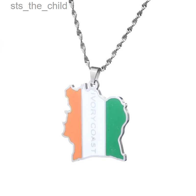Pendant Necklaces Stainless Steel Ivory Coast Map Flag Pendant Necklace Ivory Coast JewelryC24326