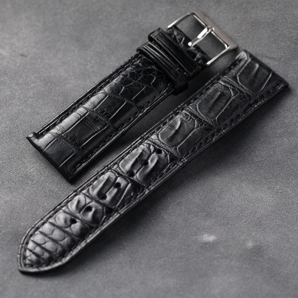 Handmade American Alligator Strap 19 20 21 22MM Black Soft Genuine Leather Watchband Vintage Mens Bracelet Premium Leather 240313