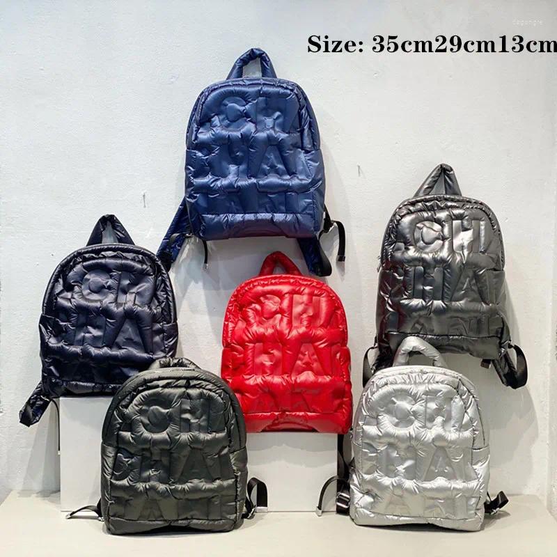 Backpack 2024 Women Backpac Down Letter Printing Autumn Winter Fashion Large-capacity Space Cotton Solid Color School Bag