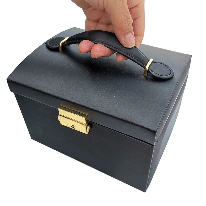 Three-tier jewelry box jewelry storage box portable lock earrings necklace ring storage box wooden cross-border . 240314