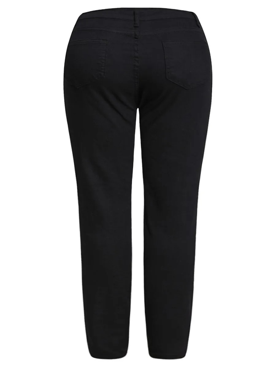 LW Plus Size Mid Waist High Stretchy Ripped Denim Plain Cut Out Zipper Fly Street Style Regular Fit Type Jeans 240315