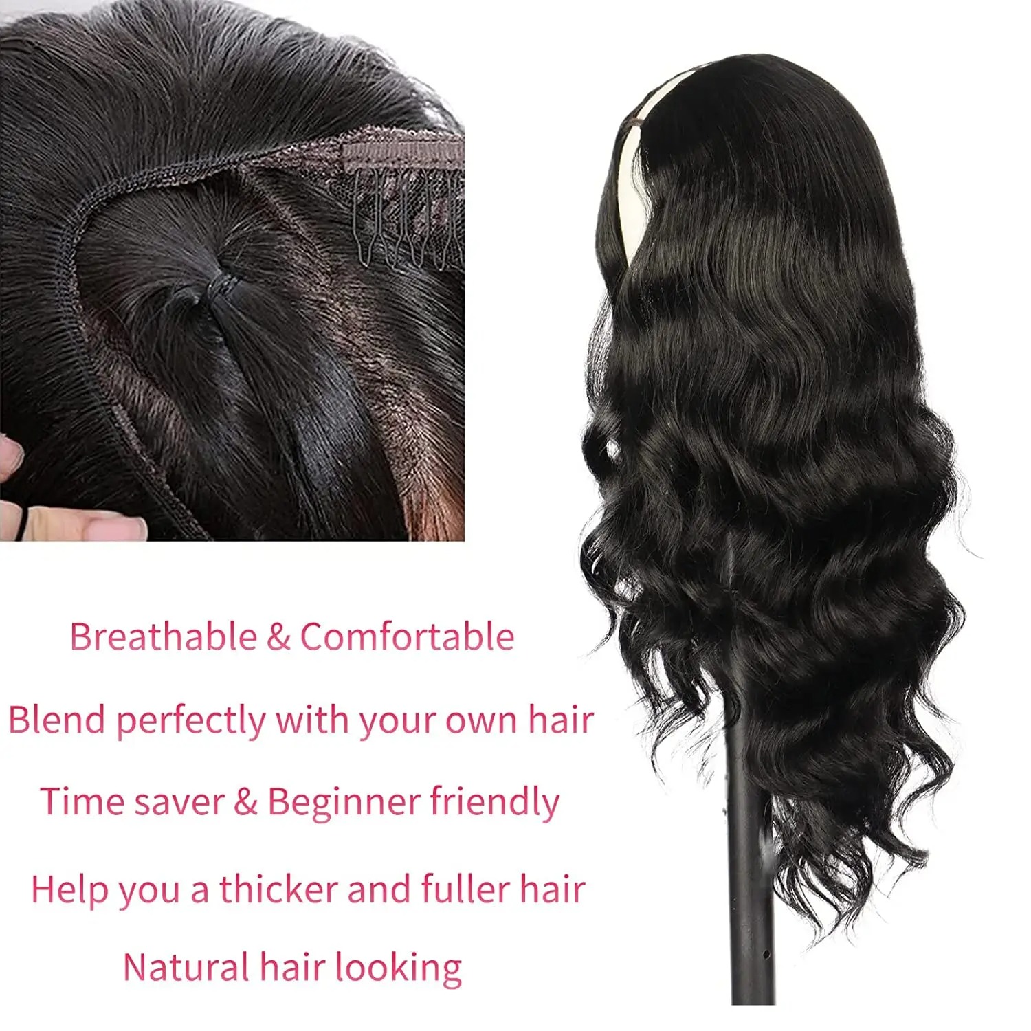 24Inch Long Body Wave Synthetic Part For Women V Shape No Leave Out Heat Resistant Fiber Wigs