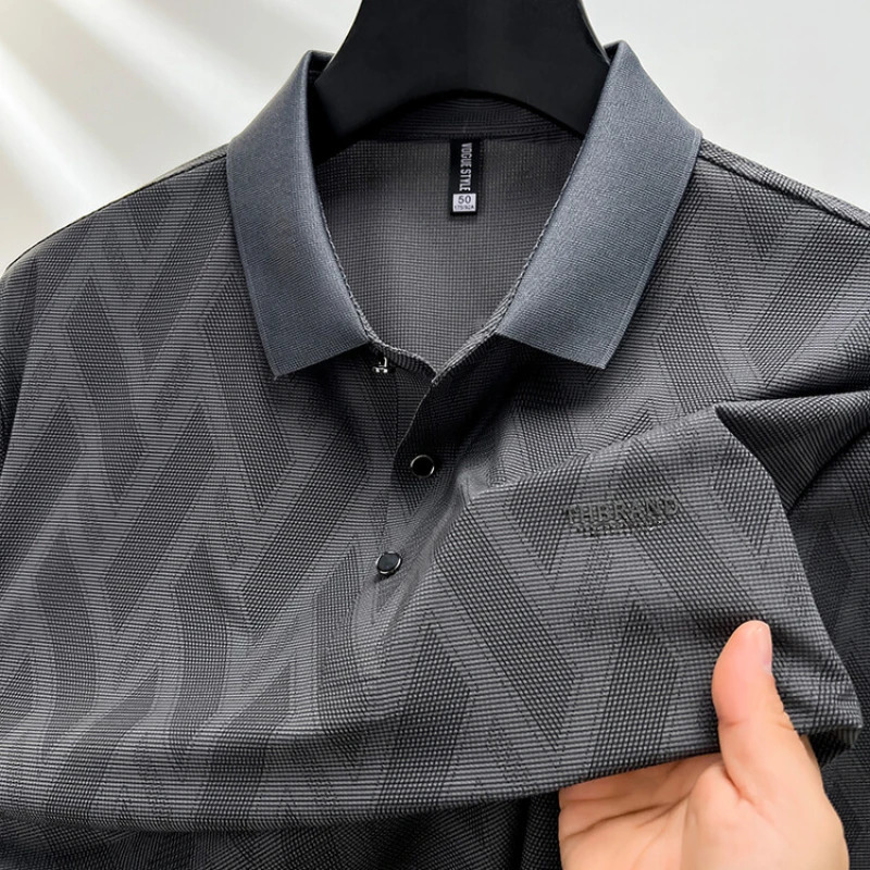 Casual Striped Mens Polo Top Summer Products Lapel Short Sleeve T-shirt Korean Mens Top Middle-aged Mens Clothing 240315