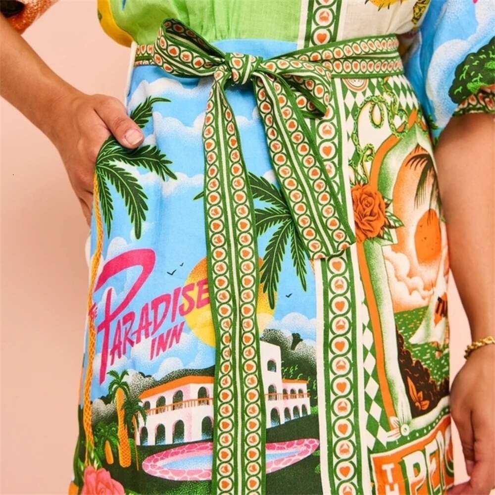 2024 New Versatile Dress Elegant Leisure Printed Shirt Cardigan Style Comfortable Runway Flower Dresses Sexy Aline Ladies Summer Beach Vaction Robe Cl