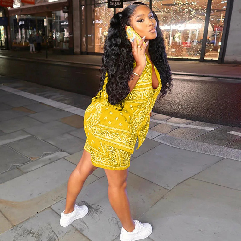 Fashion Paisley Bandana Print 2 Two Piece Set Tracksuit Short Sleeve Shirt Shorts Sets Female Outfits Matching 240228