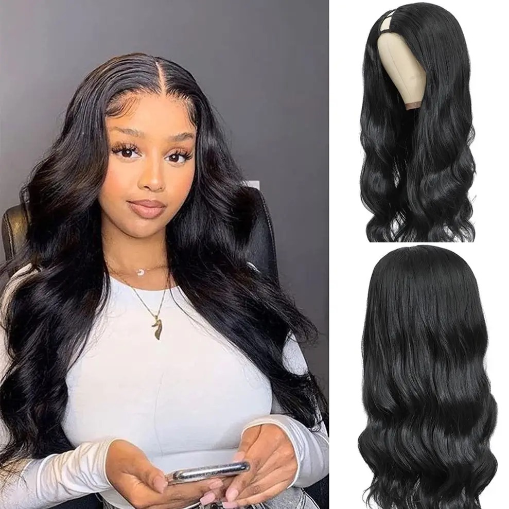 24Inch Long Body Wave Synthetic Part For Women V Shape No Leave Out Heat Resistant Fiber Wigs