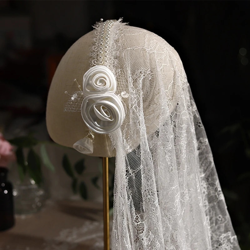 1920s Wedding Bride Veil with Pearl Headbands Girl Long Tulles Tiaras for Halloween Women Pography 240313