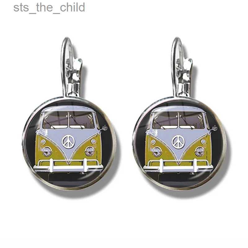 Charm Peace Sign Earrings Love Bus Surf Van Beach Summer Hippie Peace Car Vintage Flower Power Hippie JewelryC24326