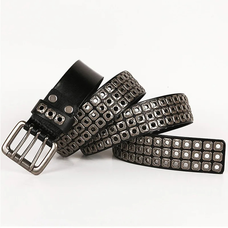 Heavy Metal Cowboy Punk Belt Genuine Leather Hip Hop Belts For Men Cross Rivet Jeans belt male Strap Ceinture Homme 240312