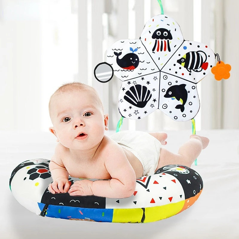 Baby Pillow Tummy Time Toy Black And White Lying High Contrast DoubleSided Sensory born Headup Training 240313
