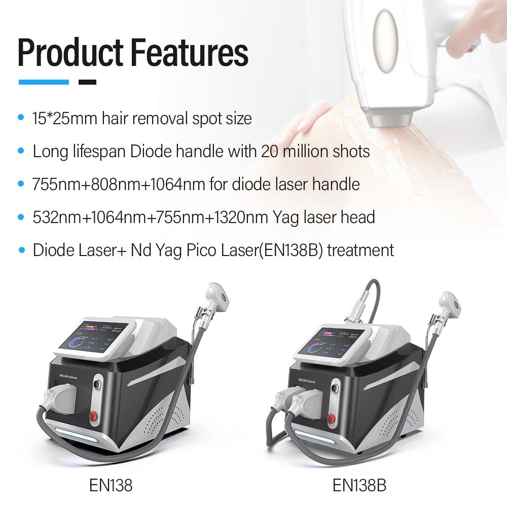 Portable powerful 2 in 1 laser beauty machine for hair removal 808nm Diode Laser Picosecond tattoo removalLaser system