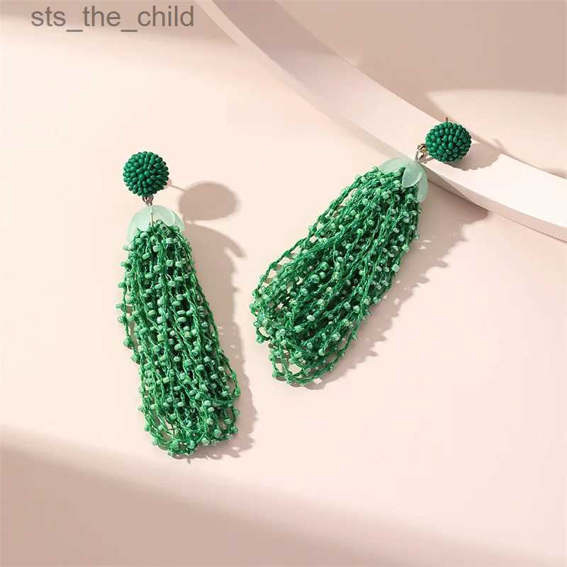 Dangle Chandelier Green rice bead long tassel earrings for womens retro Bohemian ethnic style beach holiday pendant earrings Korean fashionC24326