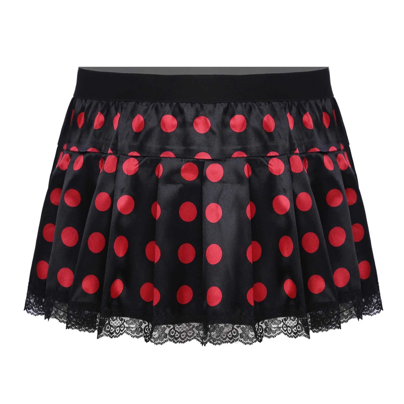 Sexy Skirt Set women underwear Sissy Crossdresser clothing lace decoration pleats sexy tight fitting role-playing satin mini skirt pajamas 24326