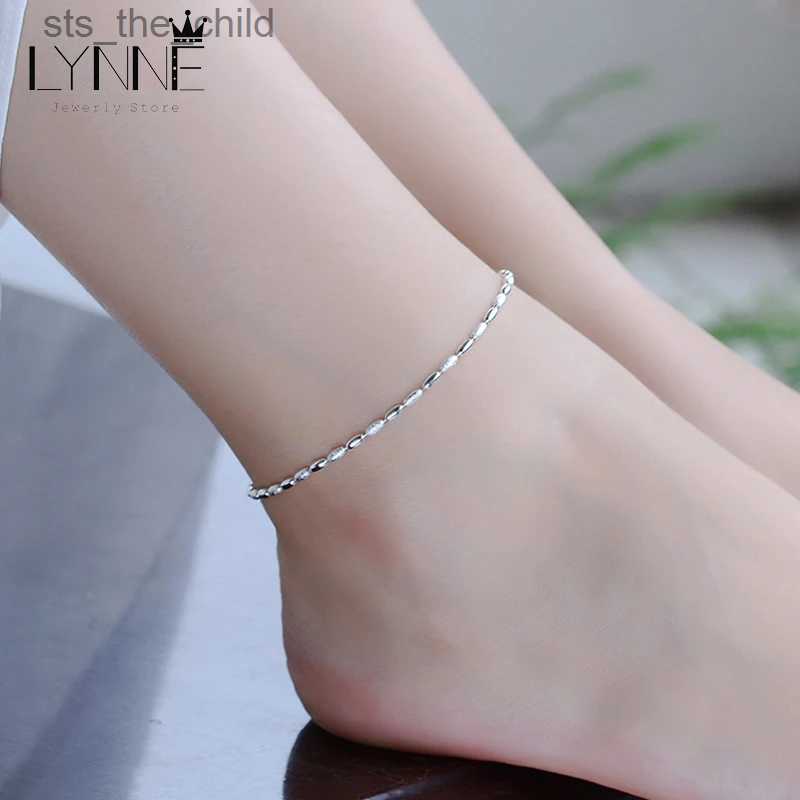 Anklets New Fashion Womens Small Bead Chain Necklace 925 Sterling Silver Olive Bead Necklace Bracelet Womens Foot Jewelry GiftC24326