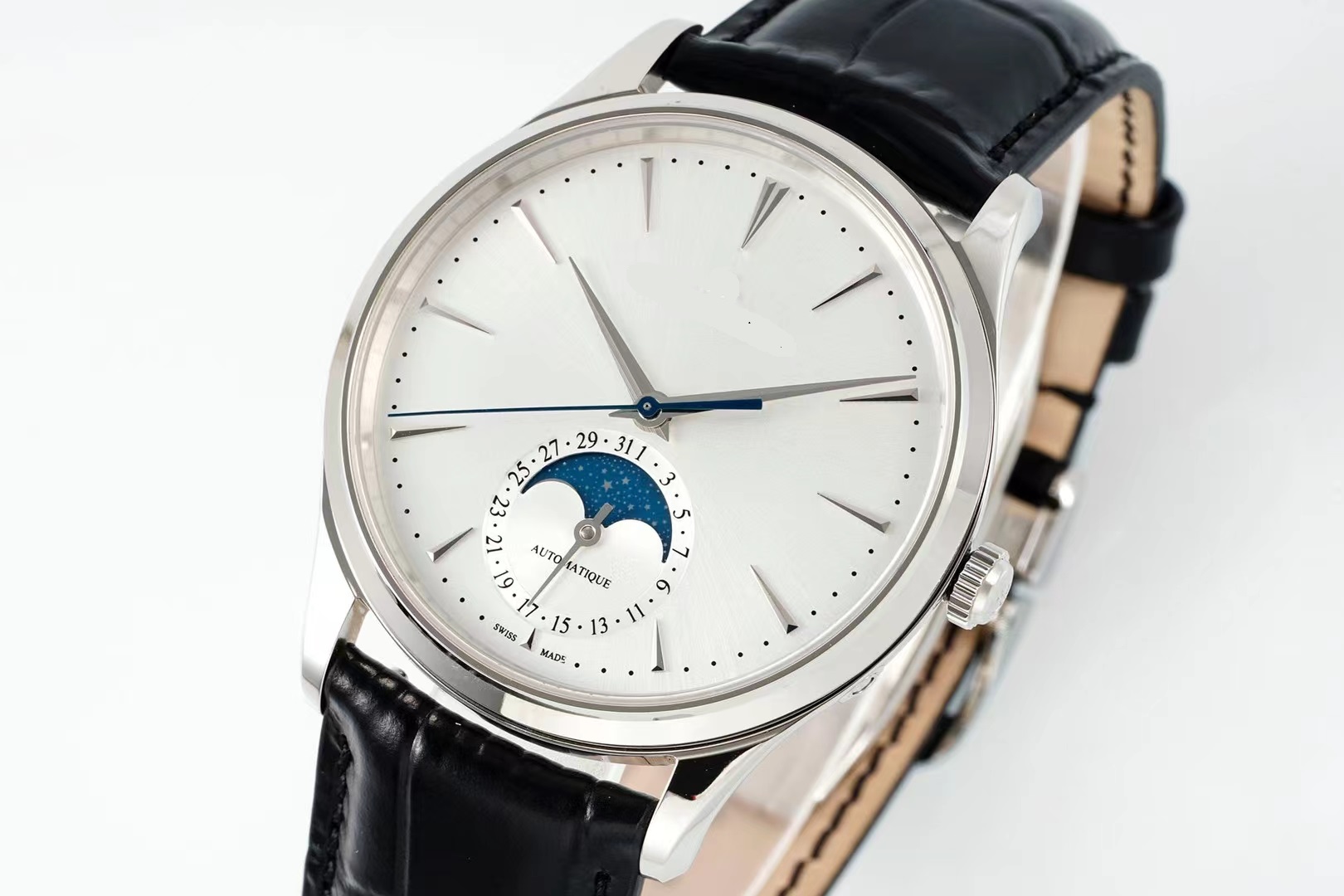 39MM Ultra Thin Moon moonphase working cow Leather Strap automatic movement men man watch wristwatch business rose gold watches best top quality RG