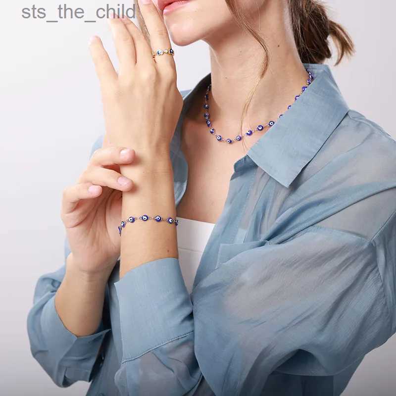 Anklets Stainless Steel Evil Eye Bracelet Womens Enamel Round Leg Chain Blue Evil Eye Ankle Bracelet Summer Beach Foot Jewelry GiftC24326