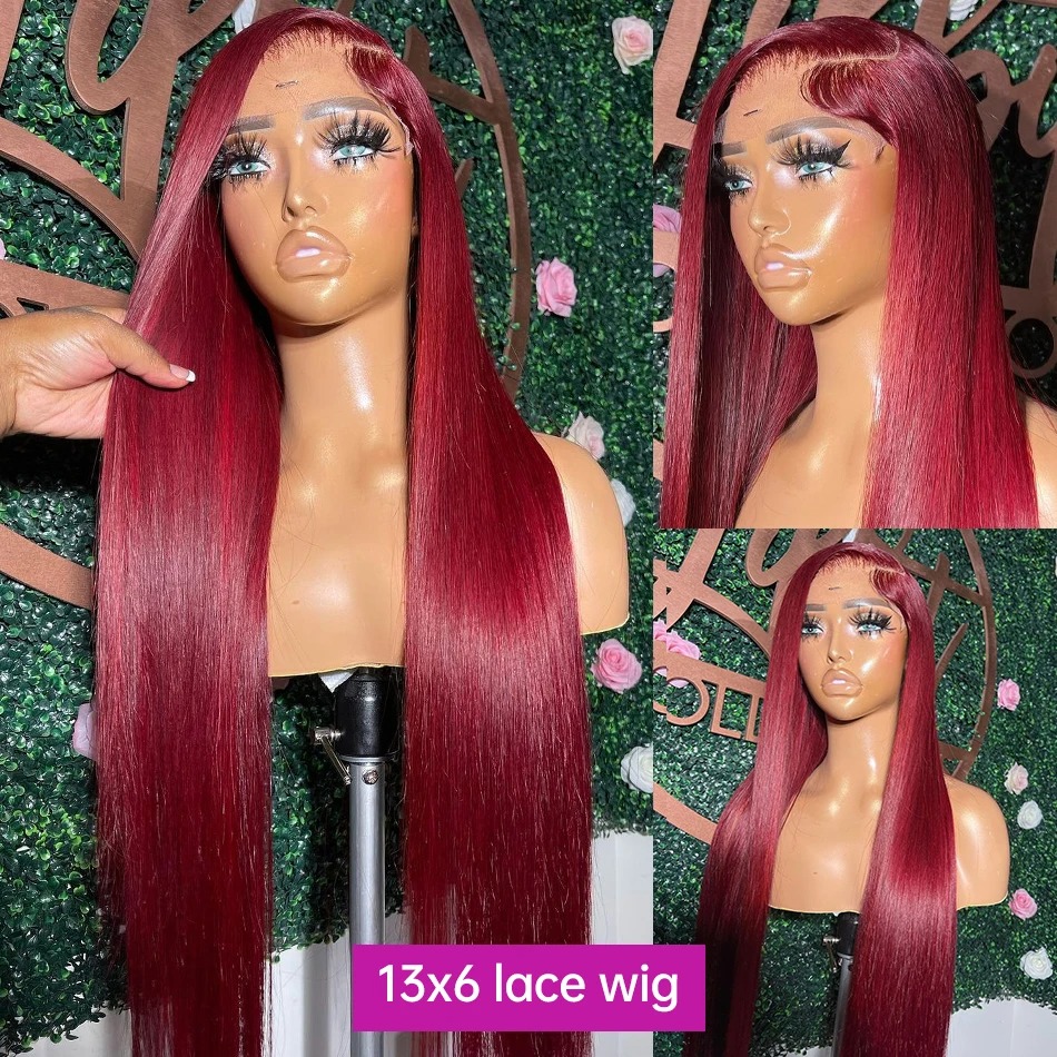 30 36 Inch Bury 13X6 Hd Frontal Wig On Sale Bone Straight Lace Front 99J Colored Human Hair Wigs For Women