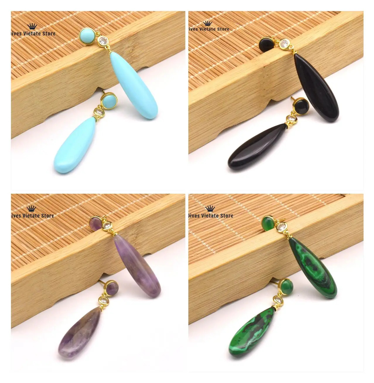925 Sterling Silver Natural Agate Turquoise Stone Charm Womens Earrings Vintage Long Eardrop Jewelry Trendy For Women Gift 240311