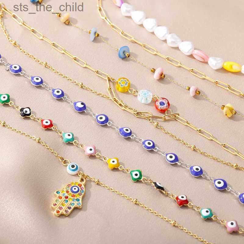 Anklets Stainless Steel Evil Eye Bracelet Womens Enamel Round Leg Chain Blue Evil Eye Ankle Bracelet Summer Beach Foot Jewelry GiftC24326