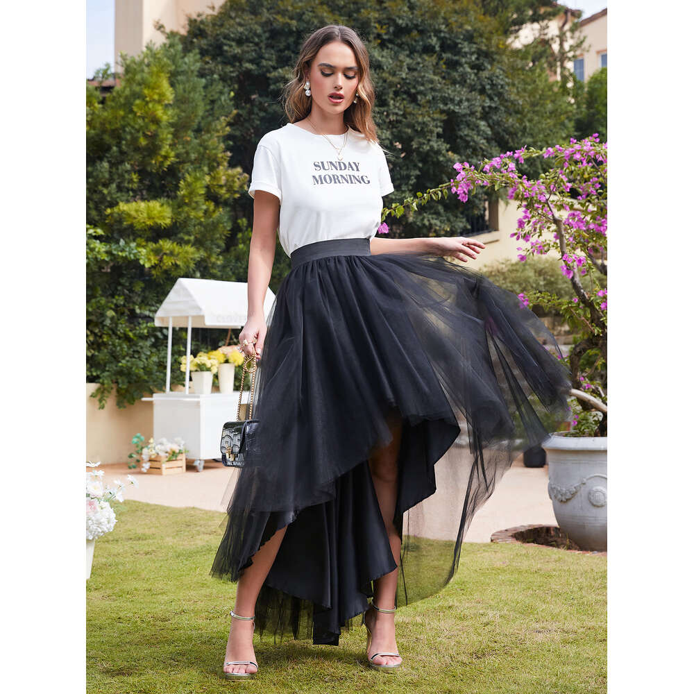Hi-lo Misshow Gothic Womens Tulle Tutu Maxi Punk Skirt Elastic Waist High Low Mesh Net Costume Party Prom Tail Long Dress