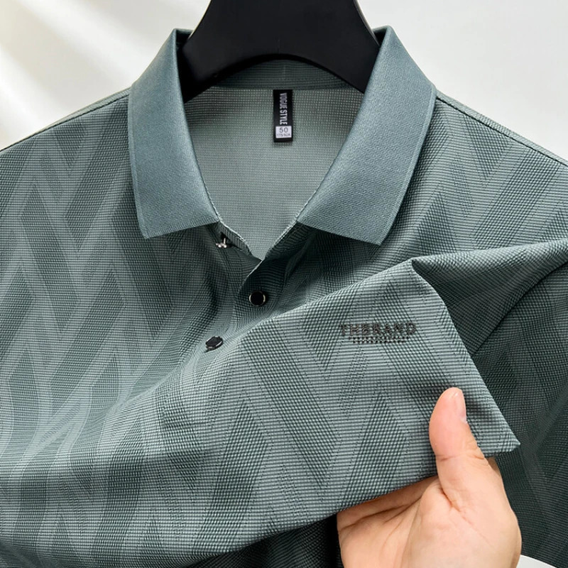 Casual Striped Mens Polo Top Summer Products Lapel Short Sleeve T-shirt Korean Mens Top Middle-aged Mens Clothing 240315