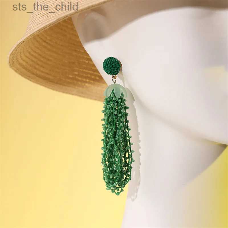 Dangle Chandelier Green rice bead long tassel earrings for womens retro Bohemian ethnic style beach holiday pendant earrings Korean fashionC24326