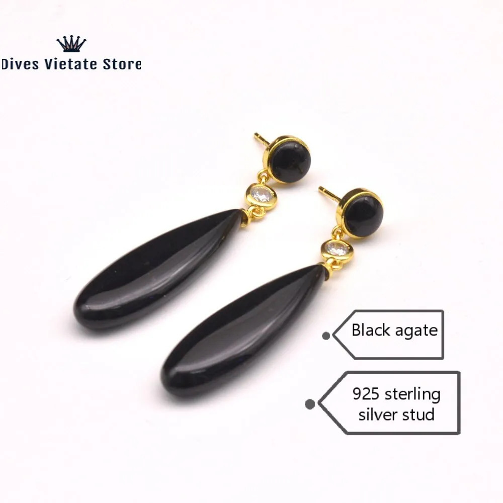 925 Sterling Silver Natural Agate Turquoise Stone Charm Womens Earrings Vintage Long Eardrop Jewelry Trendy For Women Gift 240311