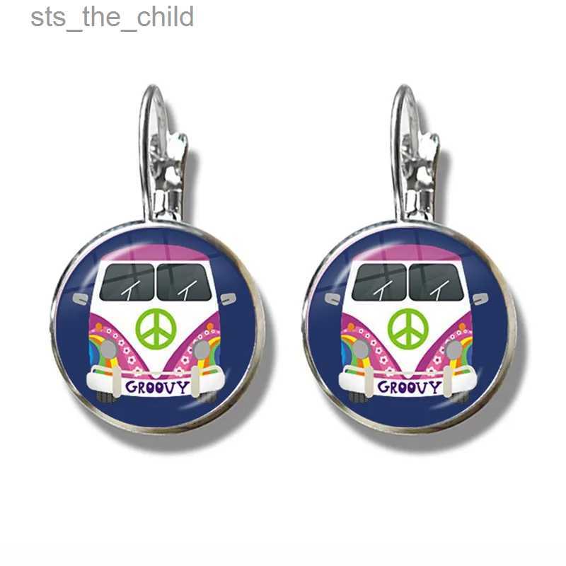 Charm Peace Sign Earrings Love Bus Surf Van Beach Summer Hippie Peace Car Vintage Flower Power Hippie JewelryC24326