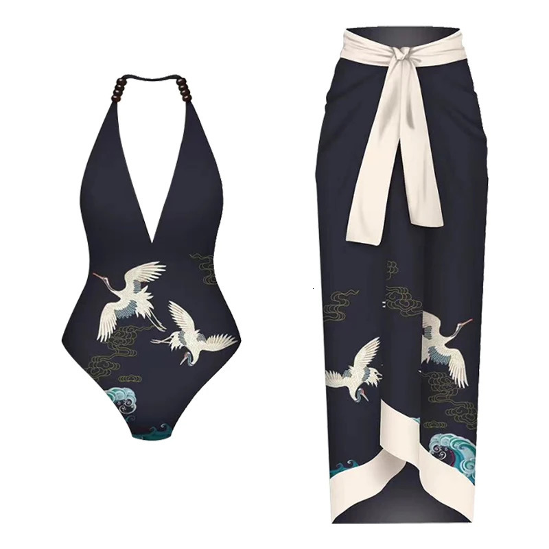 2024 LANSWE Deep V OnePiece Swimwear Women Swimsuit TwoPiece Suit Summer Beach Wear Womens Outing AA001 240320