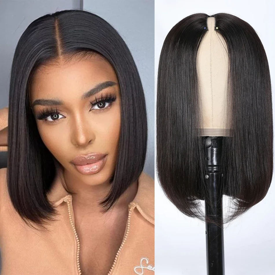 Straight Short Bob Part Wigs For Women V Shape Brazilian Human Hair No Leave Out Glueless Wig