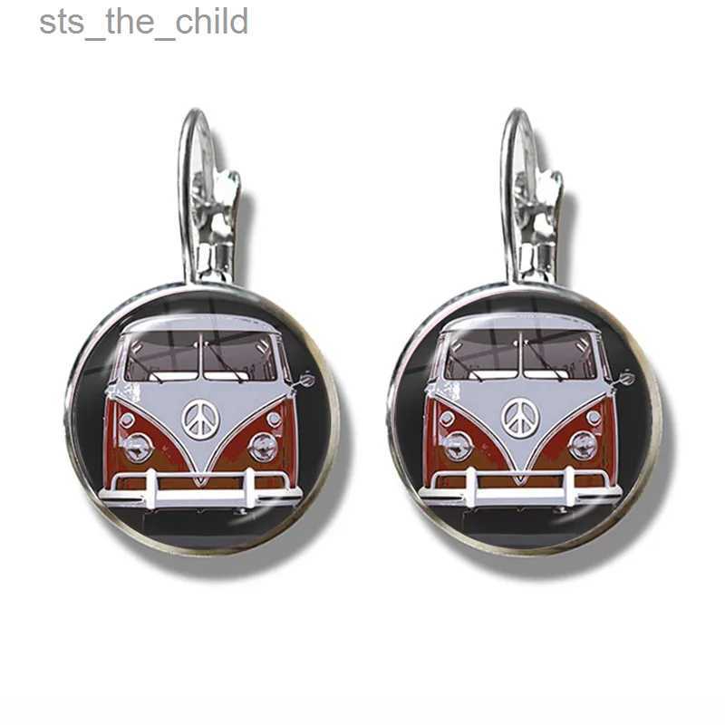 Charm Peace Sign Earrings Love Bus Surf Van Beach Summer Hippie Peace Car Vintage Flower Power Hippie JewelryC24326