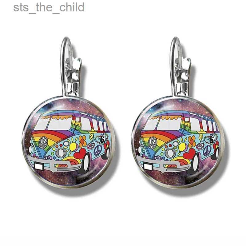 Charm Peace Sign Earrings Love Bus Surf Van Beach Summer Hippie Peace Car Vintage Flower Power Hippie JewelryC24326