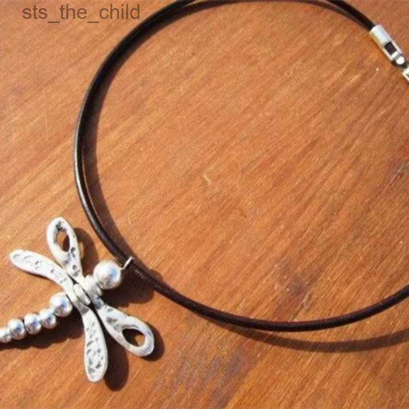 Chokers New Ethnic Style Dragonfly Metal Pendant Necklace Womens Fashion Bohemian Leather Necklace Beach Party JewelryC24326