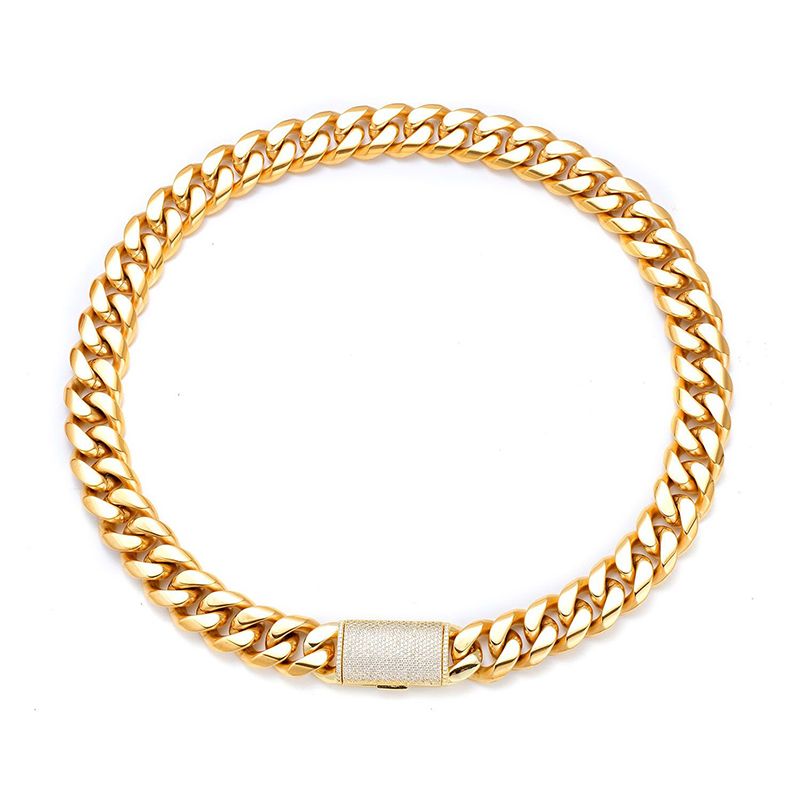 Miami Cuban Link Chain Necklace Designer Men 12Mm 14Mm Wide Micro Inlaid Cz Diamond In Buckle Rock Rapper Hip Hop Gold Jewelry Women Personalize Gift