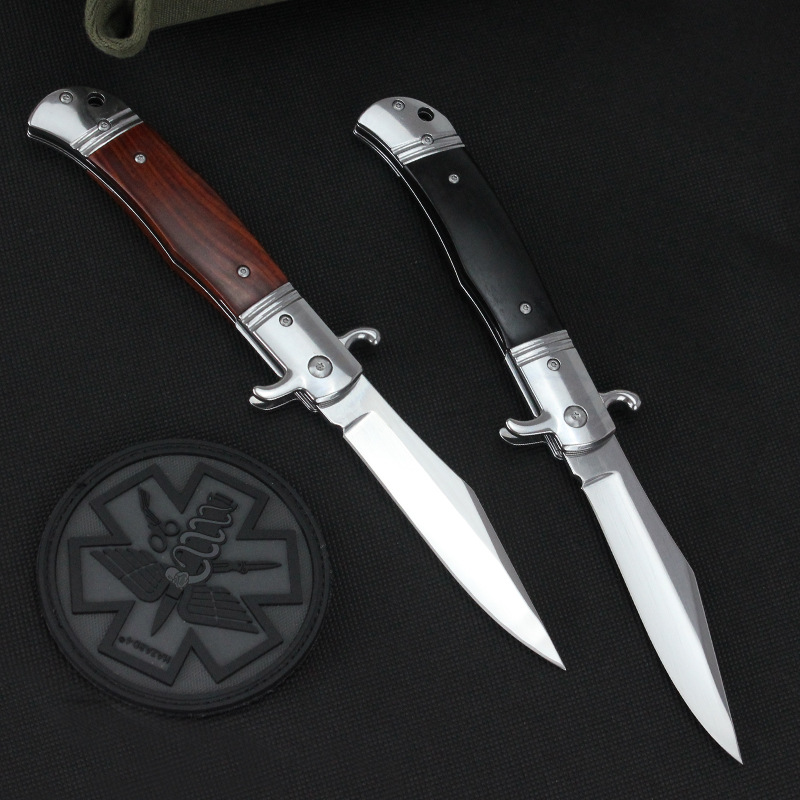 2Models 9'' Godfather Stiletto Folding Knife 3.85 440C Steel Mirror Blade, Sandalwood Handles
