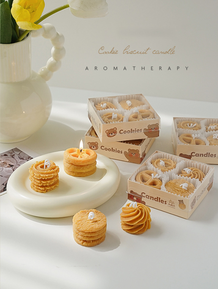 Cookies Aromatherapy Candle Gift Box Souvenir Gift Handmade Cookies Candle Set Soy Wax Decorative Candles for Home-Scented Bath and Body Works Candles