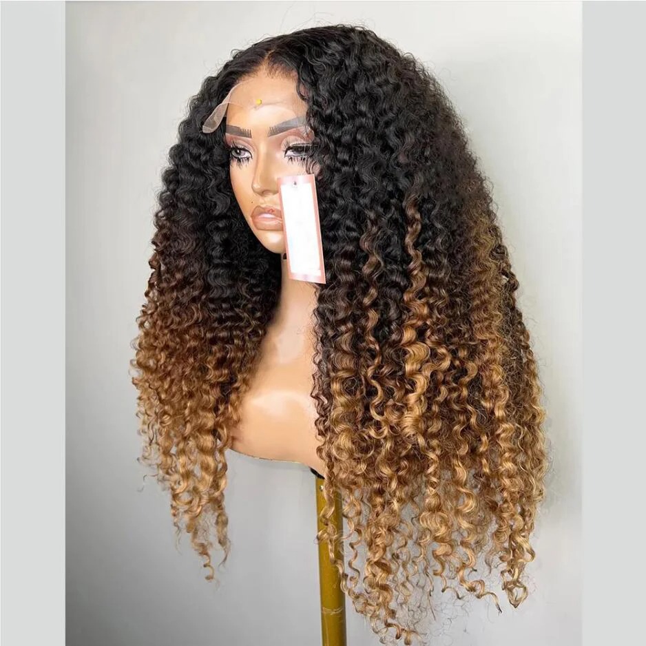Soft 26Inches Long Ombre Blonde Brown Curly 180Density Lace Front Wig For Black Women Babyhair Heat Resistant Preplucked Glueless