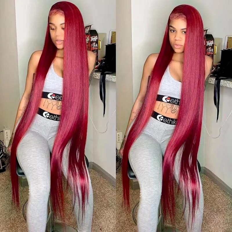 30 36 Inch Bury 13X6 Hd Frontal Wig On Sale Bone Straight Lace Front 99J Colored Human Hair Wigs For Women
