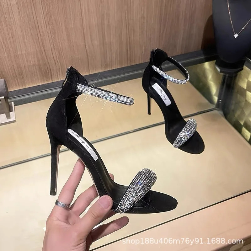 Black High Heels Style Stiletto Heel Rhinestones Elegant Ladylike High Heels Versatile Sandals For Women 240309