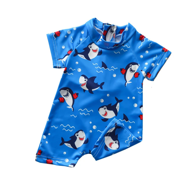 0-5 Years Baby Boy OnePiece Swimsuit Shark Pattern Swimwear Short Sleeve Zipper Bathing Beachwear 240326