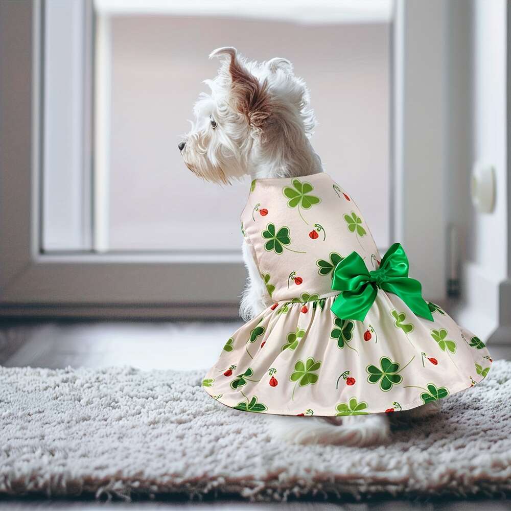 Pet Up Dog Dress Lucky Print Shamrock shirt Vest Puppy Gift Party Cat Princess dress
