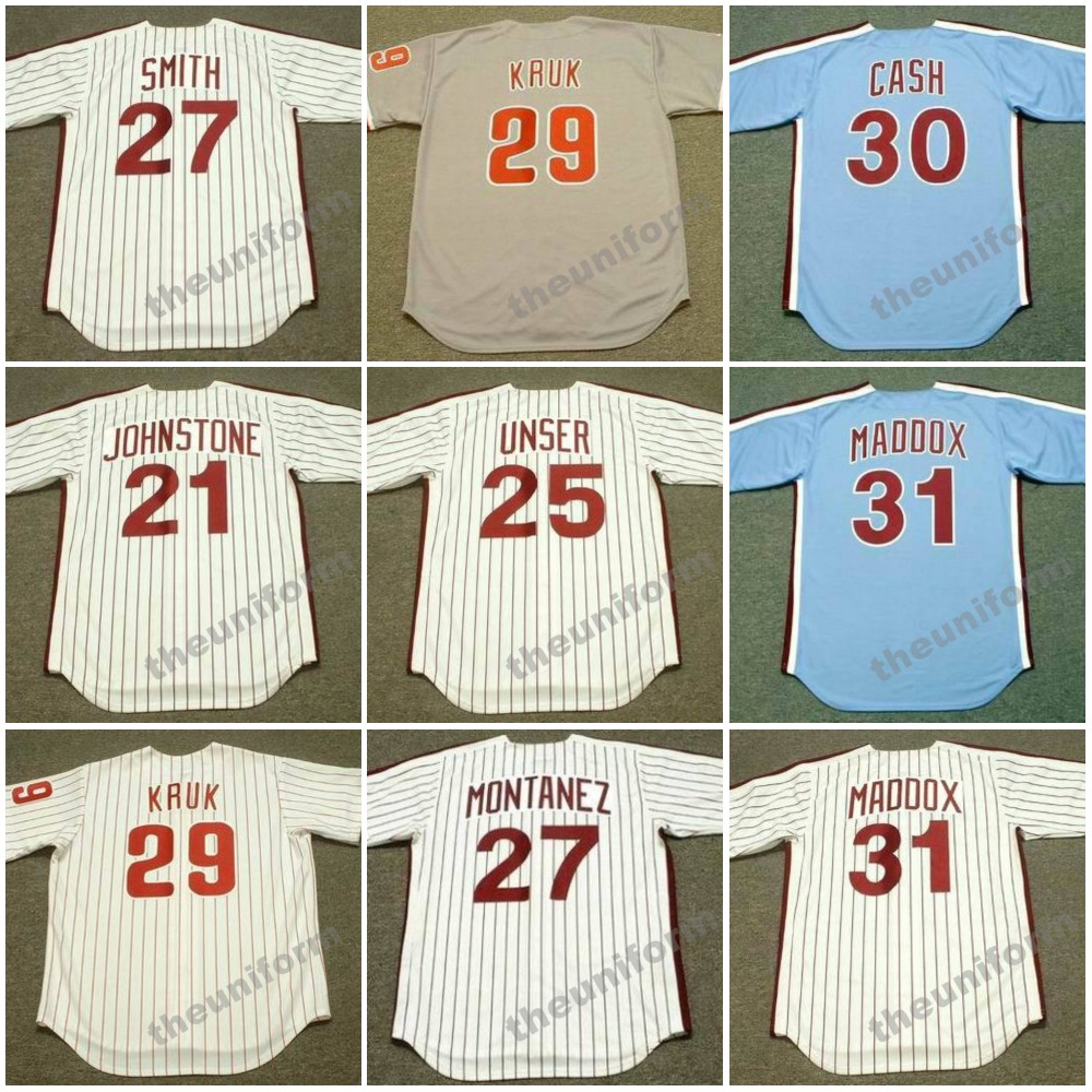 Men's 1960's-1993's Philadelphia GARRY MADDOX DAVE CASH DEL UNSER CHASE UTLEY LONNIE SMITH WILLIE MONTANEZ SPARKY LYLE JOHN KRUK Throwback Baseball Jersey S-5XL