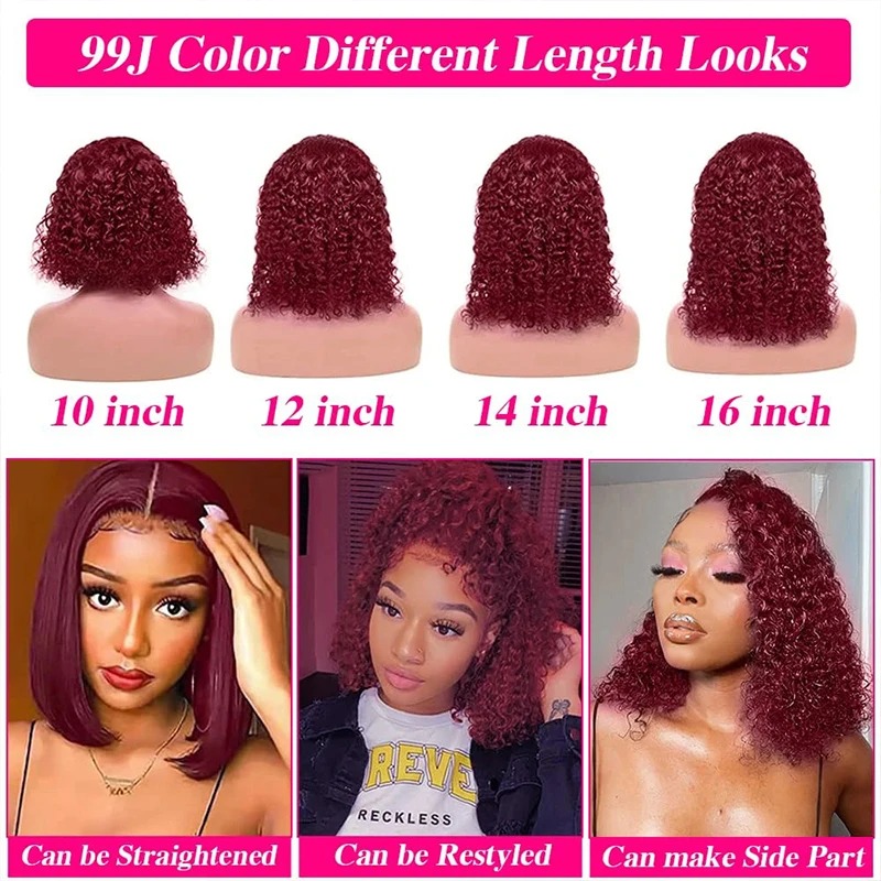 99J Bury Deep Wave Red Water Bob Glueless Human Hair 13X4 HD Transparent Lace Frontal Curly Wigs For Women