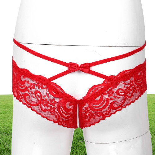 Men Lace Crotchless Thong Erotic Sexy Lingerie Sissy Lace Seethrough Open Crotch Thong Briefs Bowknot Low Waist Gay Underwear5161122